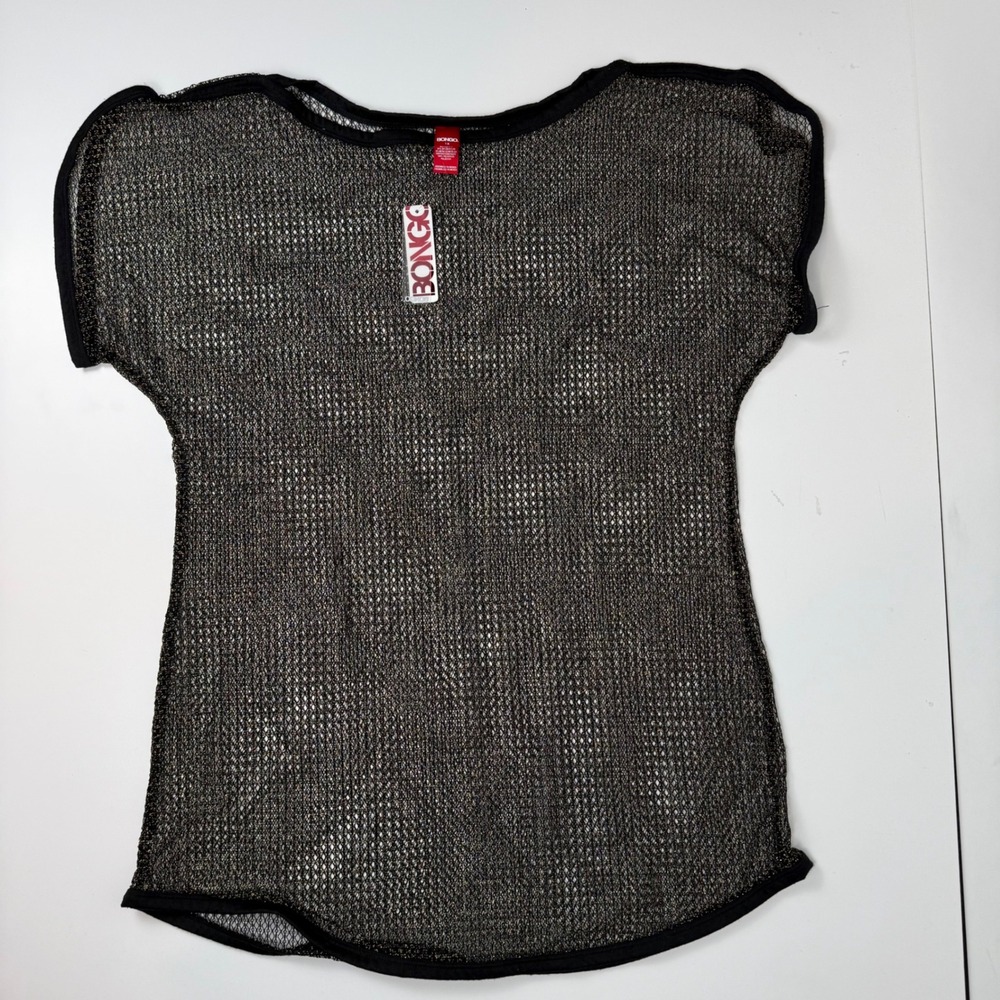 Bongo Womens 1X Cap Sleeve Metallic Mesh Cover Up Top Black Gold Sparkle NWT